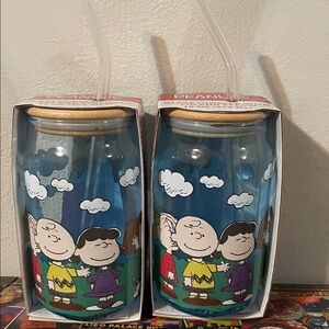 Peanuts Character Glass Tumblers with Straws